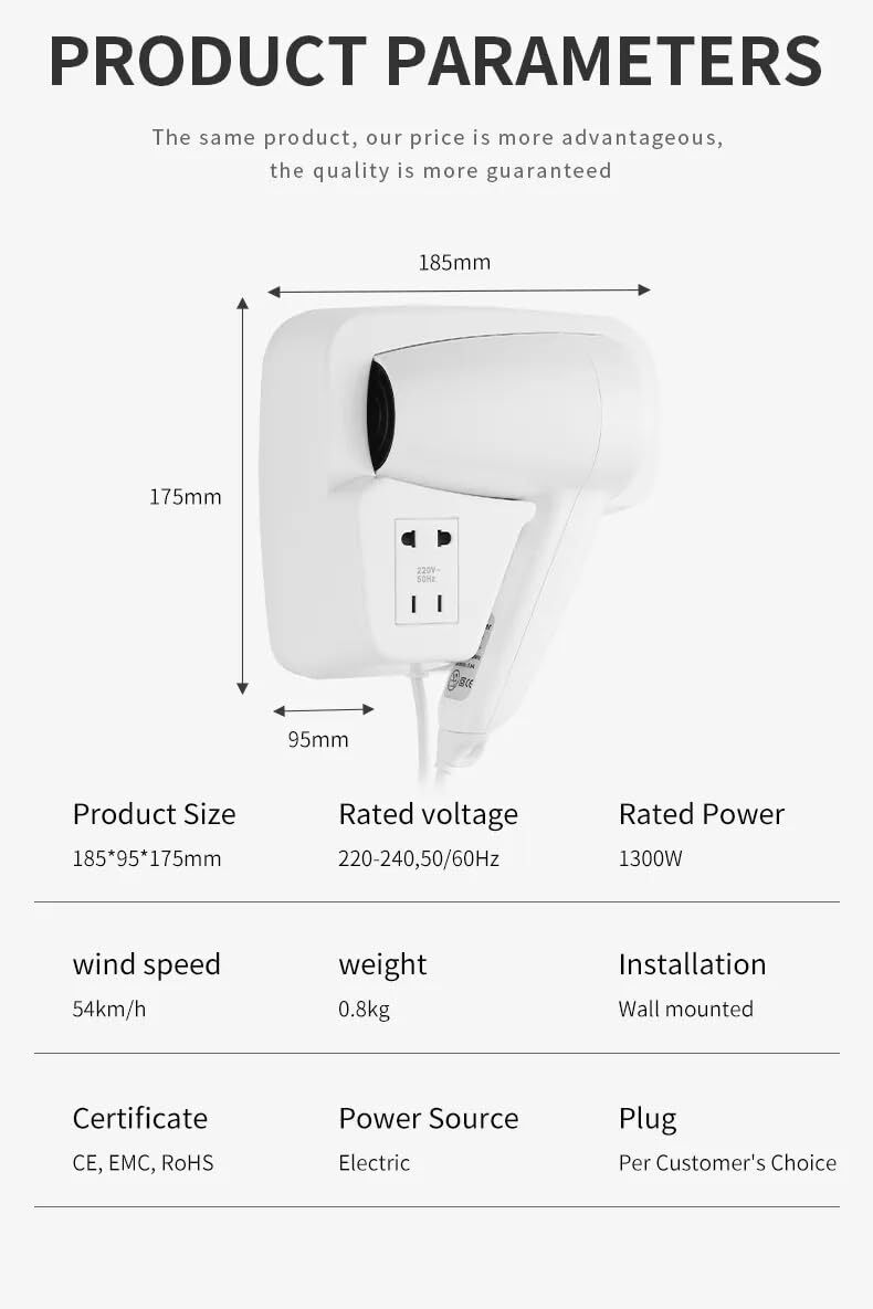  مشخصات سشوار دیواری حمام و هتل 